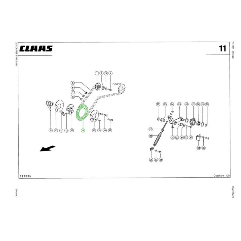 Koło łańcuchowe napędu podbieracza. Ilość zębów 34. Claas Jaguar, Quantum, Sprint, Quadrant, Rollant, Variant.